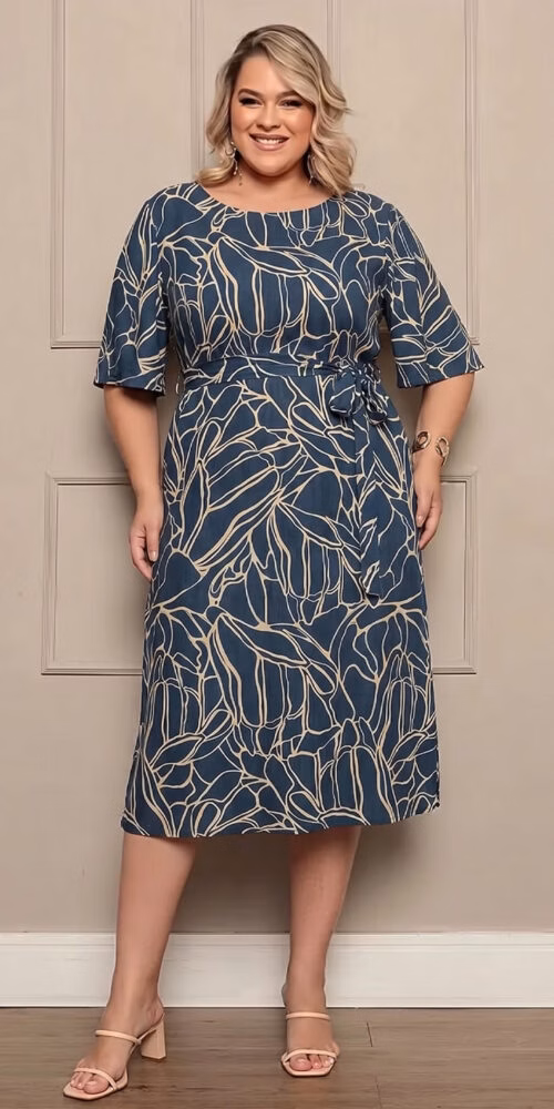 Vestido Midi Viscose Estampado Plus Size