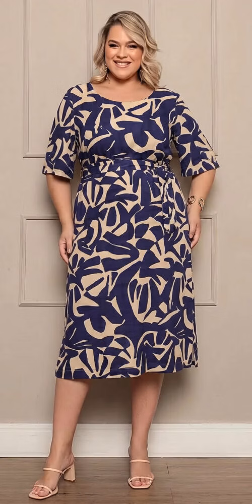 Vestido Midi Viscose Estampado Plus Size