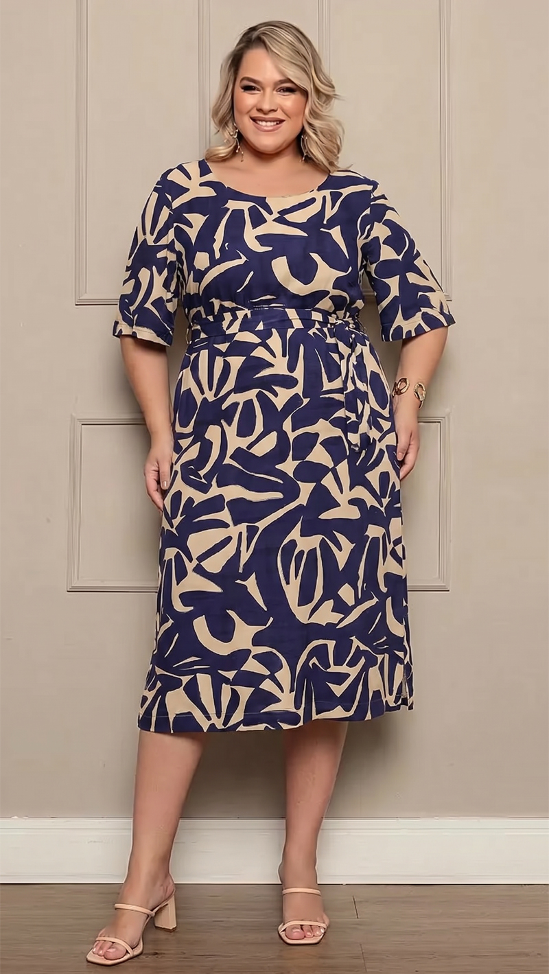 Vestido Midi Viscose Estampado Plus Size