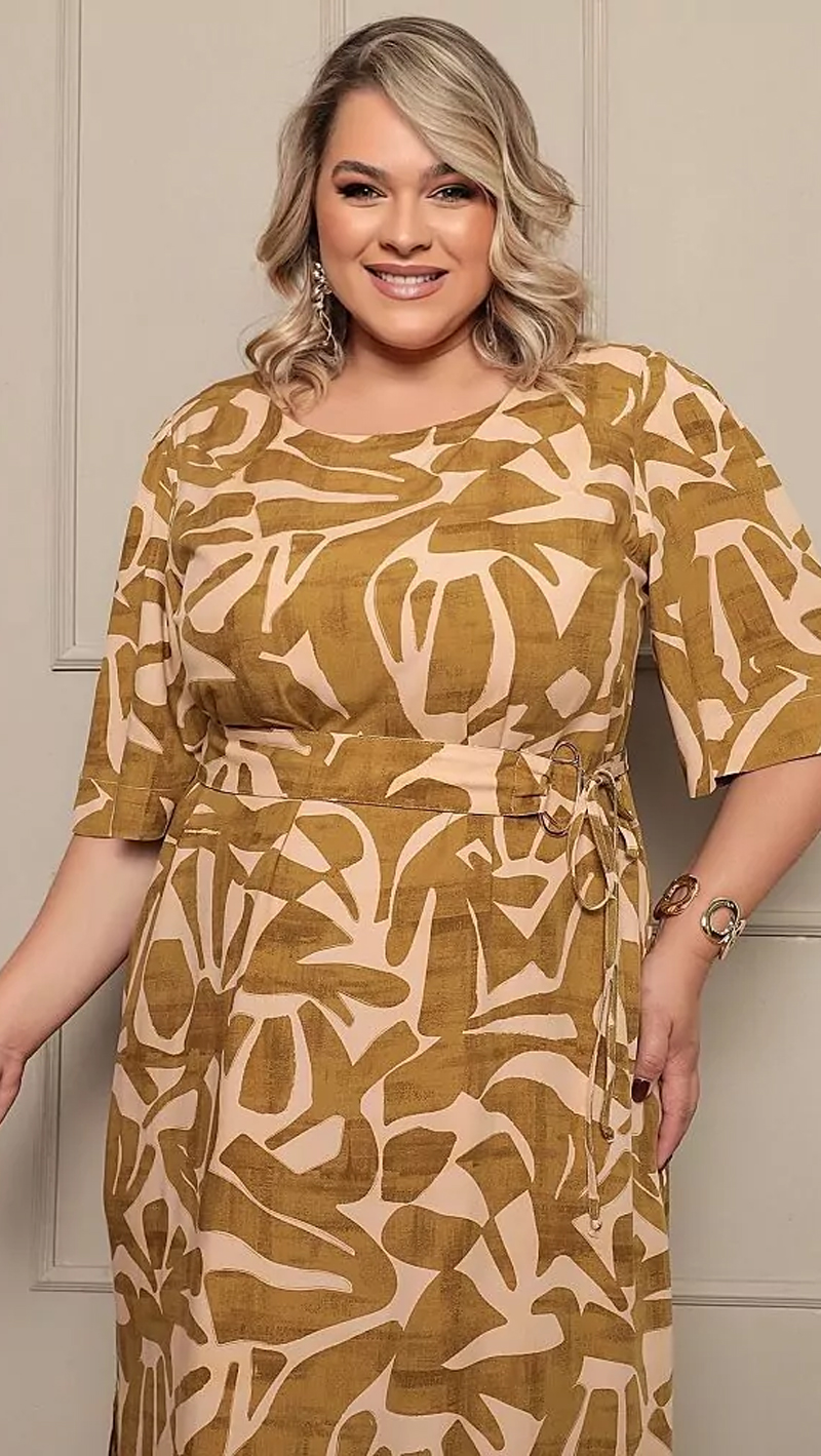 Vestido Midi Viscose Estampado Plus Size