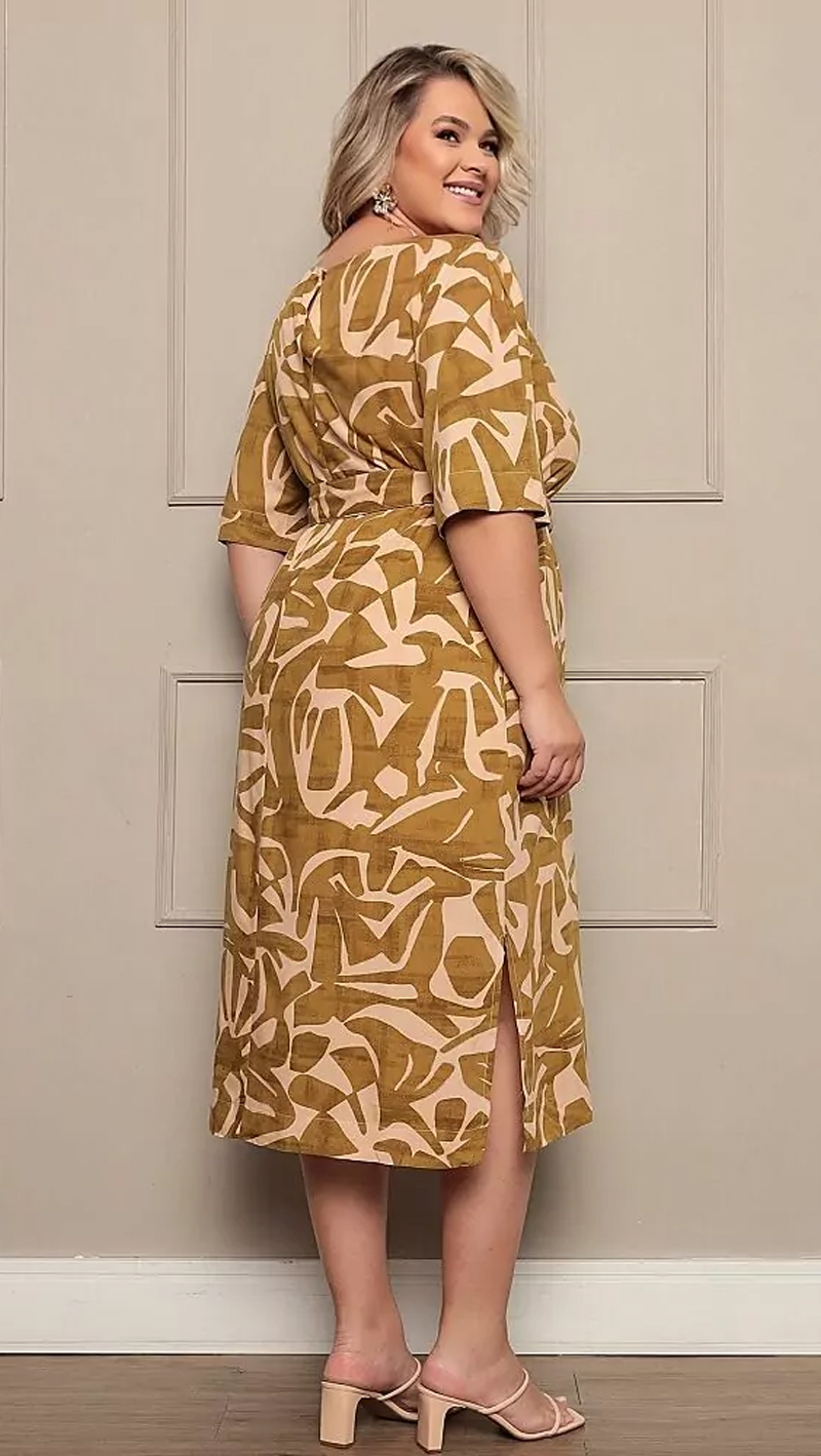 Vestido Midi Viscose Estampado Plus Size