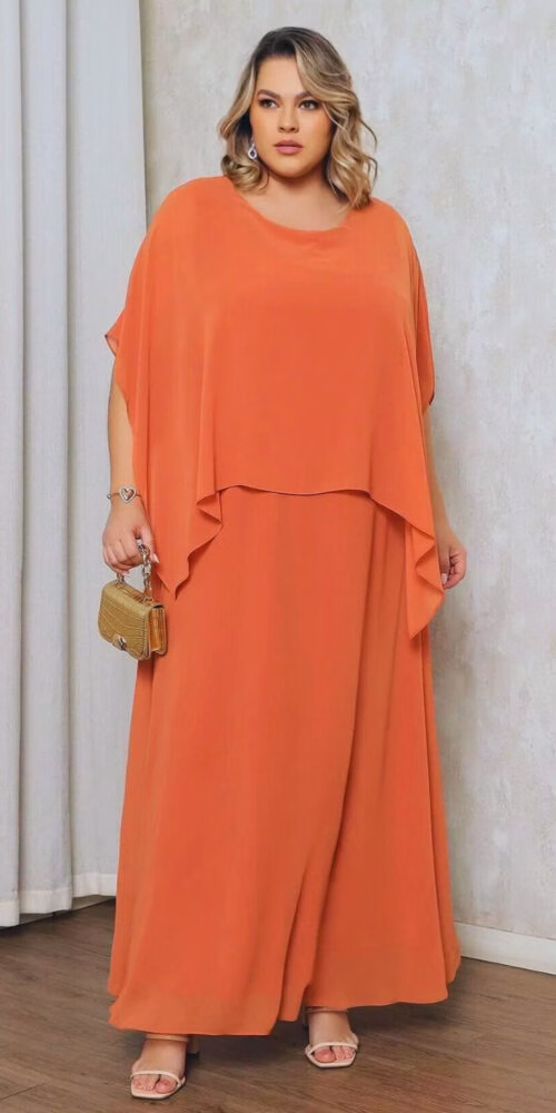Vestido de Festa Capa Longa Assimétrica Plus Size