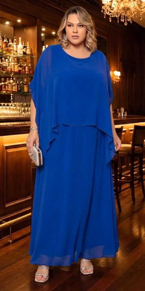 Vestido de Festa Capa Longa Assimétrica Plus Size