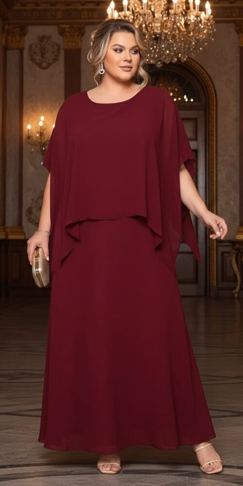 Vestido Plus Size de Festa Capa Longa Assimétrica