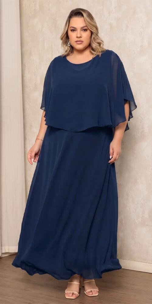 Vestido Festa Plus Size Capa e Saia Evasê