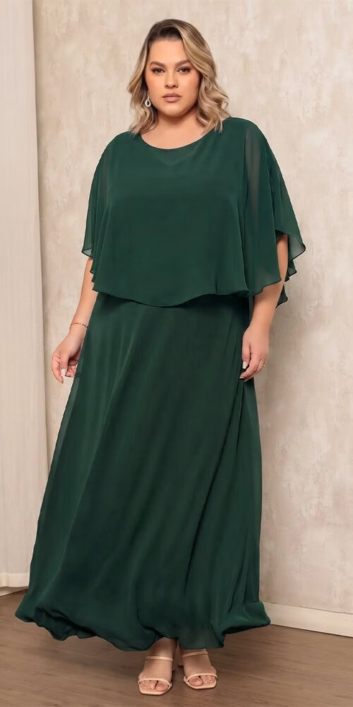 Vestido Festa Plus Size Capa e Saia Evasê