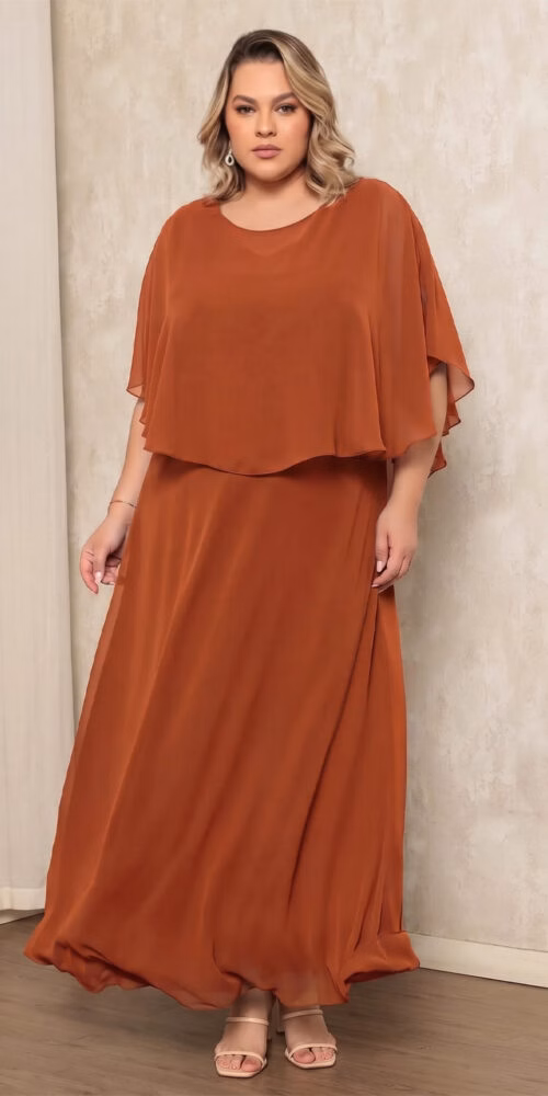 Vestido Festa Plus Size Capa e Saia Evasê