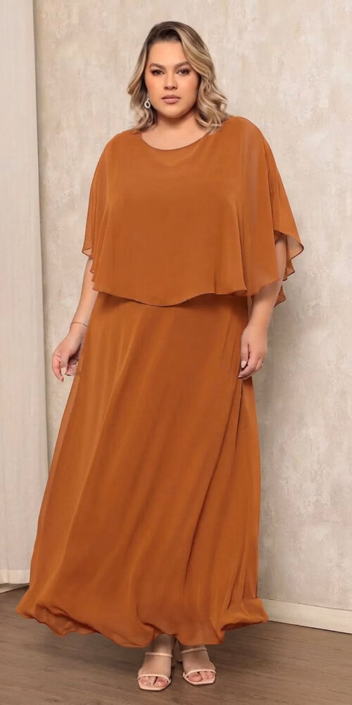 Vestido Festa Plus Size Capa e Saia Evasê