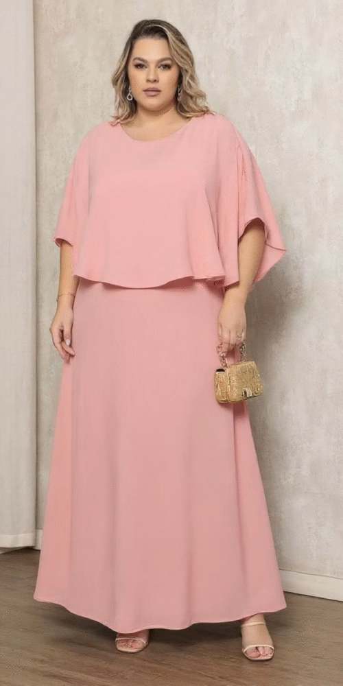 Vestido Festa Plus Size Capa e Saia Evasê