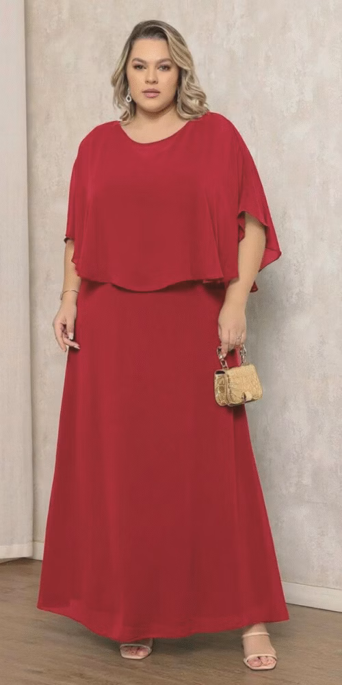 Vestido Festa Plus Size Capa e Saia Evasê
