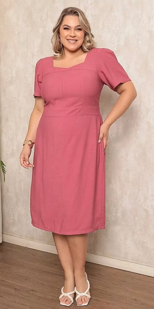 Vestido Midi Costas Lastex Plus Size