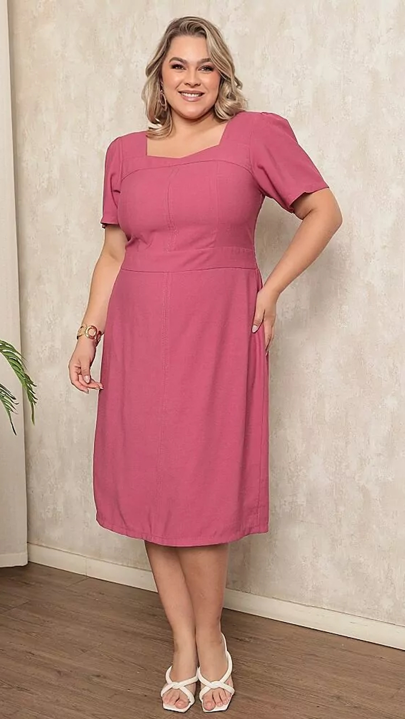 Vestido Midi Costas Lastex Plus Size