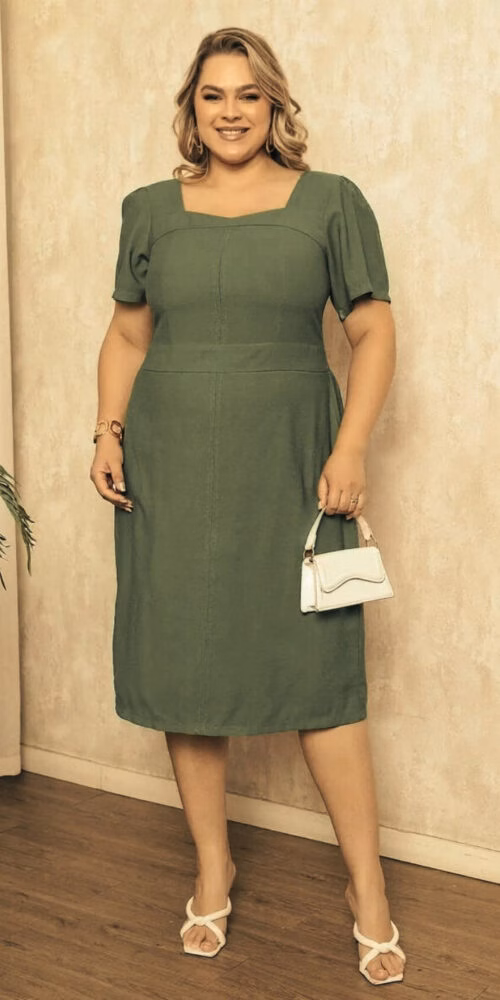 Vestido Midi Costas Lastex Plus Size