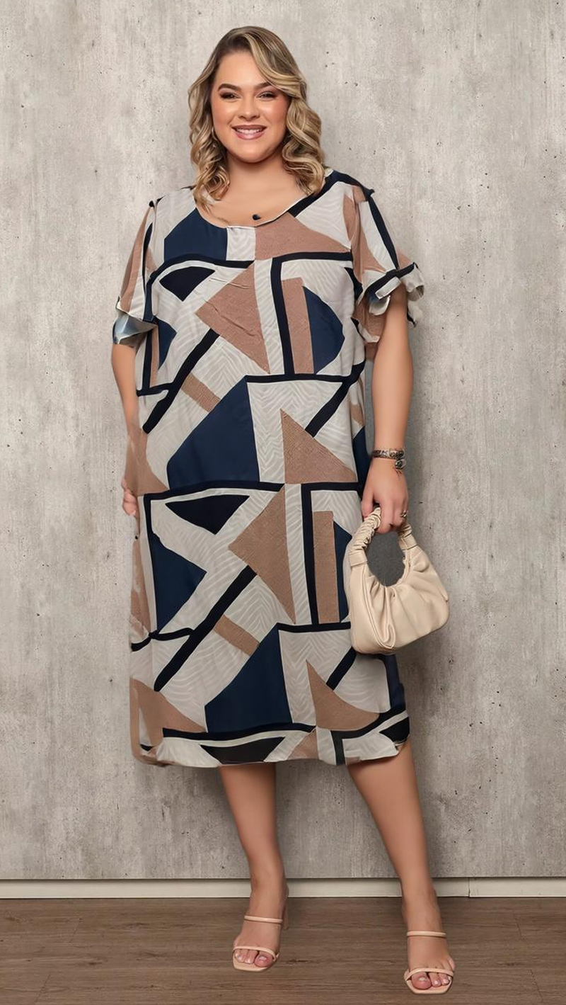 Vestido Midi Estampa Geométrica Plus Size