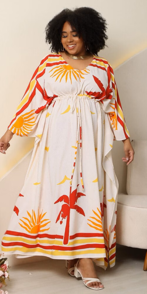 Kaftan com Amarração em Crepe Plus Size