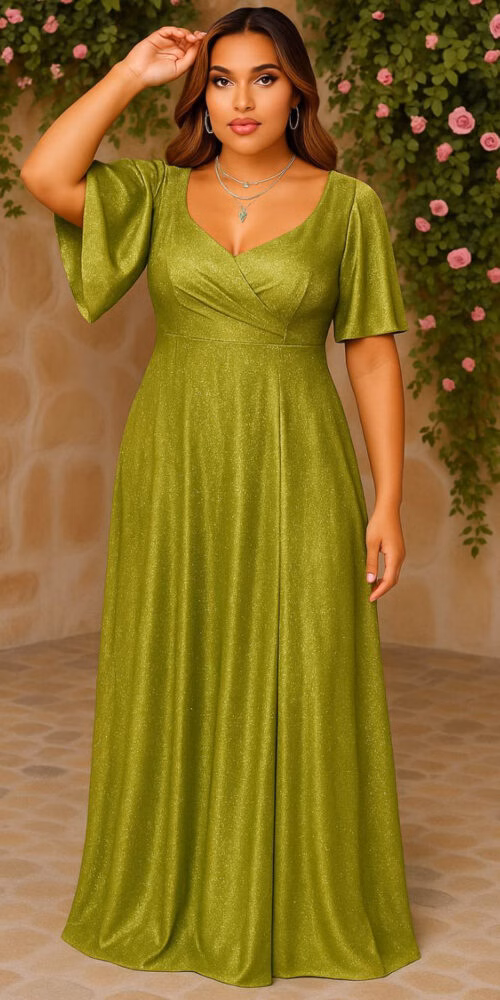 Vestido Plus Size Festa Longo Gliterado