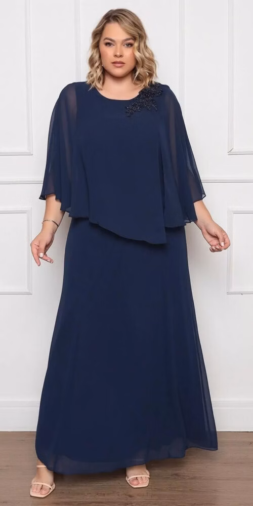 Vestido Festa Capa Aberta e Bordada Plus Size