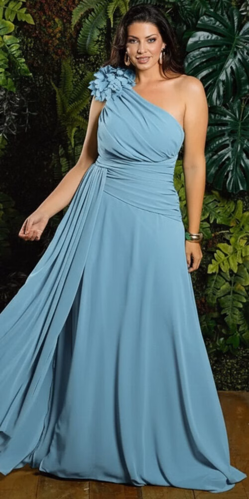 Vestido Festa Ombro Só Manga Removível Plus Size