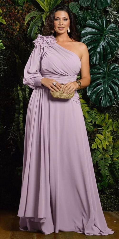 Vestido Festa Ombro Só Manga Removível Plus Size