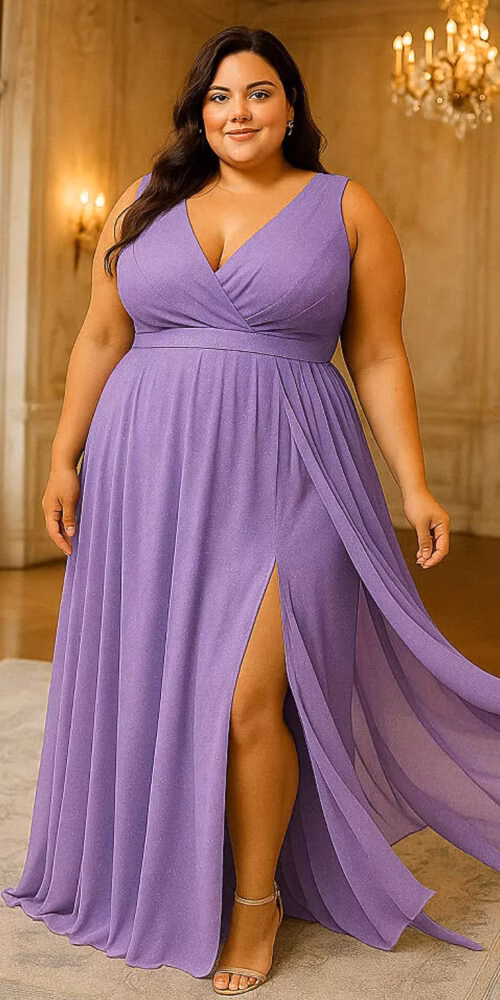 Vestido Festa Regata Transpassada Gliterado Plus Size