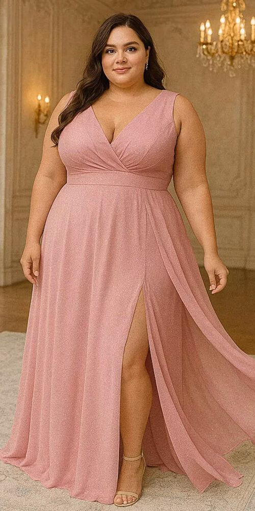 Vestido Festa Regata Transpassada Gliterado Plus Size