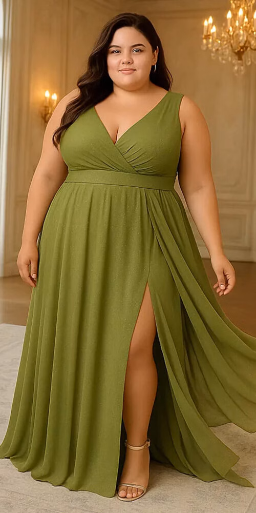 Vestido Festa Regata Transpassada Gliterado Plus Size