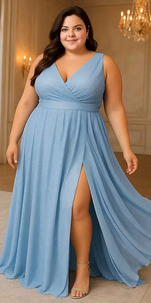 Vestido Festa Regata Transpassada Gliterado Plus Size