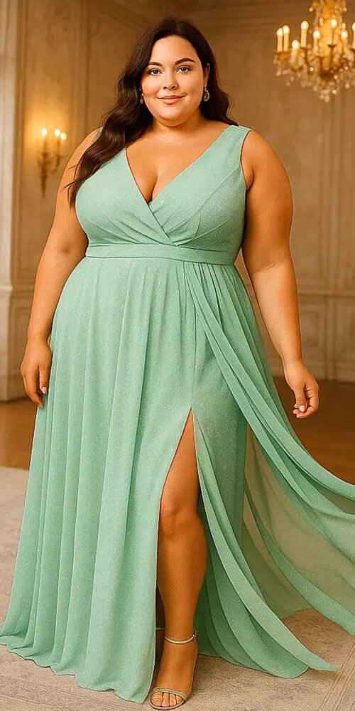 Vestido Festa Regata Transpassada Gliterado Plus Size