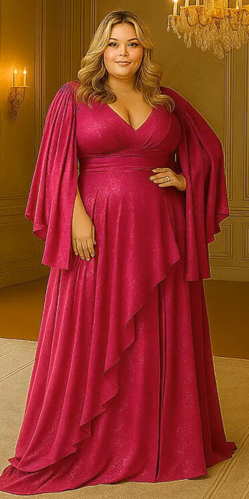 Vestido Mangas Capa Gliterado Plus SIze