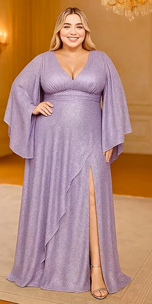 Vestido Mangas Capa Gliterado Plus SIze