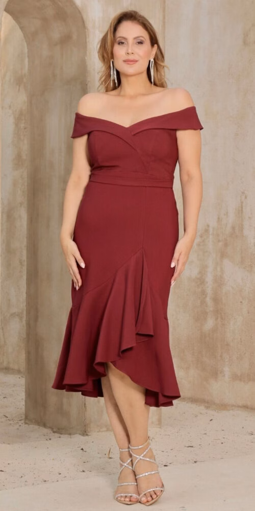 Vestido Midi Elastano Babado Plus Size