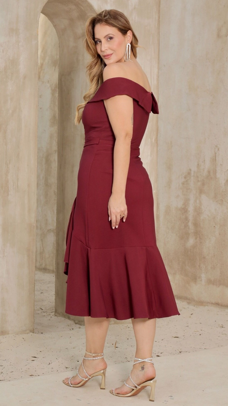 Vestido Midi Elastano Babado Plus Size