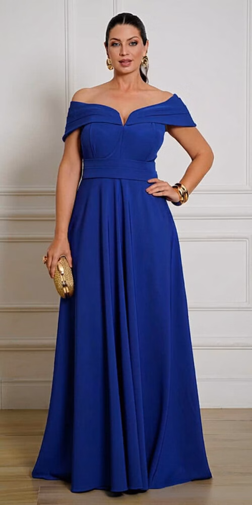Vestido Crepe Detalhe Plissado Plus Size