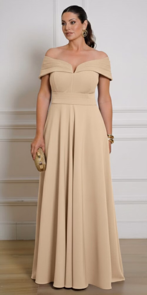 Vestido Crepe Detalhe Plissado Plus Size