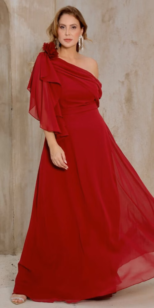 Vestido Festa Ombro só Capa Drapeada Plus Size