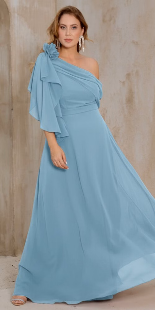 Vestido Festa Ombro só Capa Drapeada Plus Size