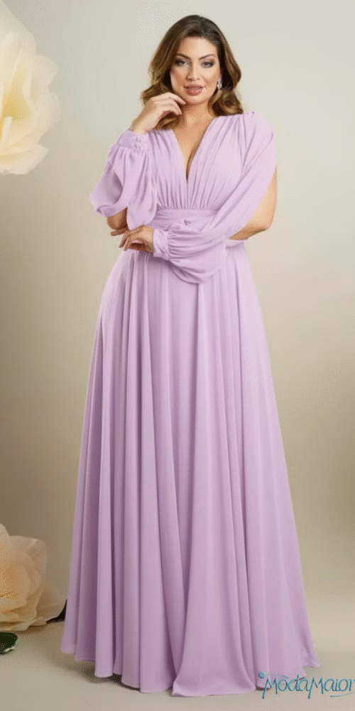 Vestido de Festa Plus Size com Mangas Removíveis