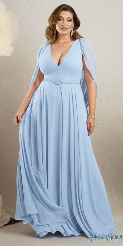 Vestido Plus Size em Crepe Manga Infinita de Festa
