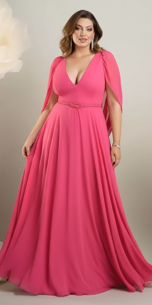 Vestido Plus Size em Crepe Manga Infinita de Festa