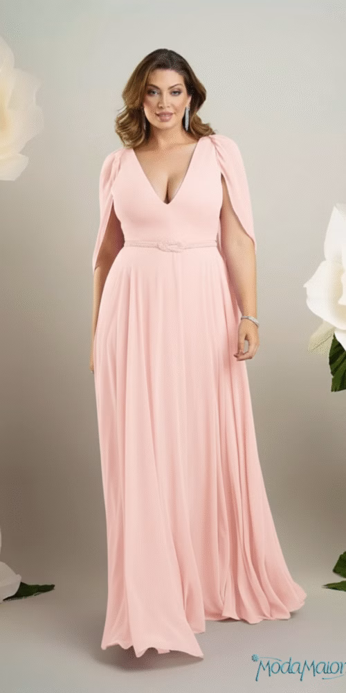 Vestido Plus Size em Crepe Manga Infinita de Festa