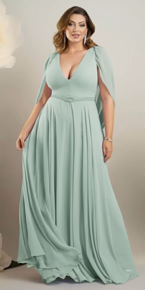 Vestido Plus Size em Crepe Manga Infinita de Festa