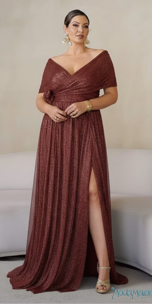 Vestido de Festa Plus Size Multi Formas em Lurex