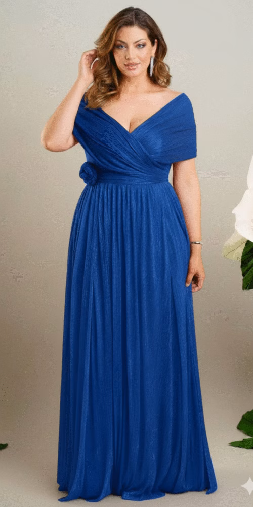 Vestido de Festa Plus Size em Lurex Multi Formas - Azul Royal, 46