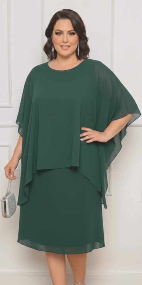 Vestido Midi Capa Festa Plus Size
