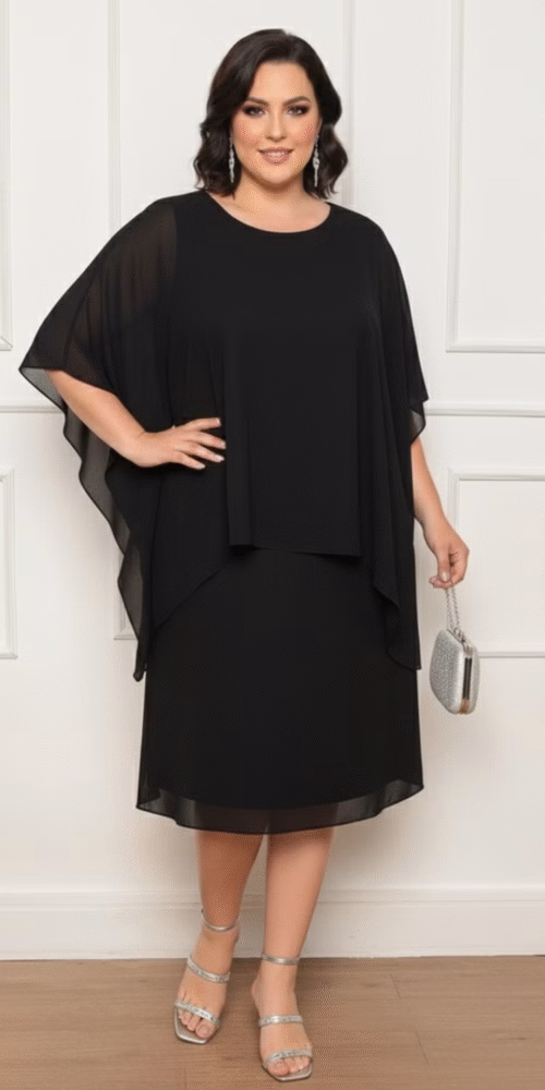 Vestido Midi Capa Festa Plus Size