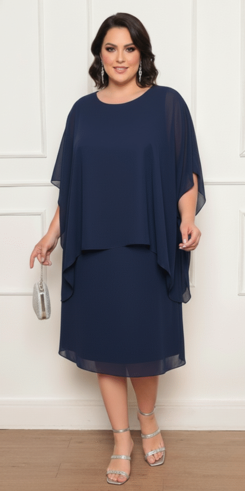 Vestido Midi Capa Festa Plus Size