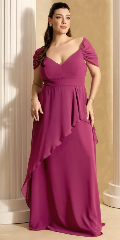 Vestido Festa Plus Size com Saia Sobreposta