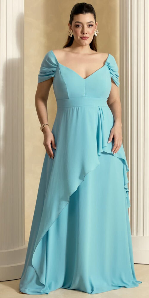 Vestido Festa Plus Size com Saia Sobreposta