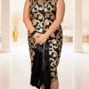 Vestido Midi Paetês com Echarpe Plus Size