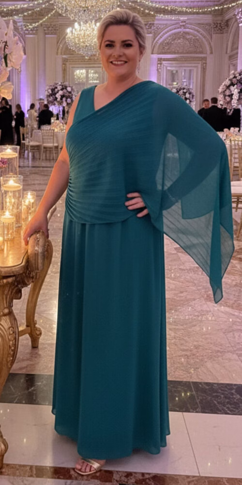 Vestido Festa Com capa Ombro Só Plus Size